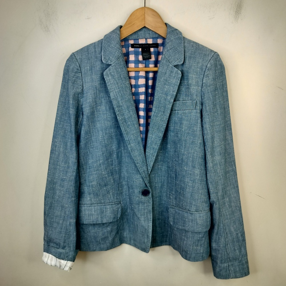 Marc by Marc Jacobs Blazer Jacket 4 Cotton Denim Chambray Preppy Blue